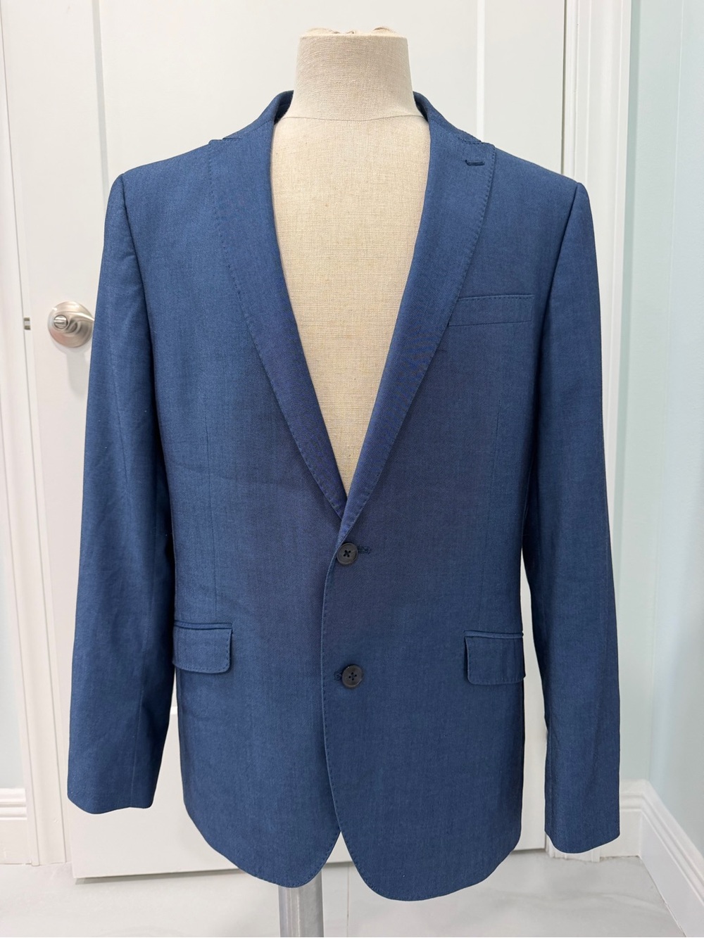 SAVILE ROW CO Brixton Navy Blue Sport Coat Blazer Jacket Poly Spandex Rayon 44L